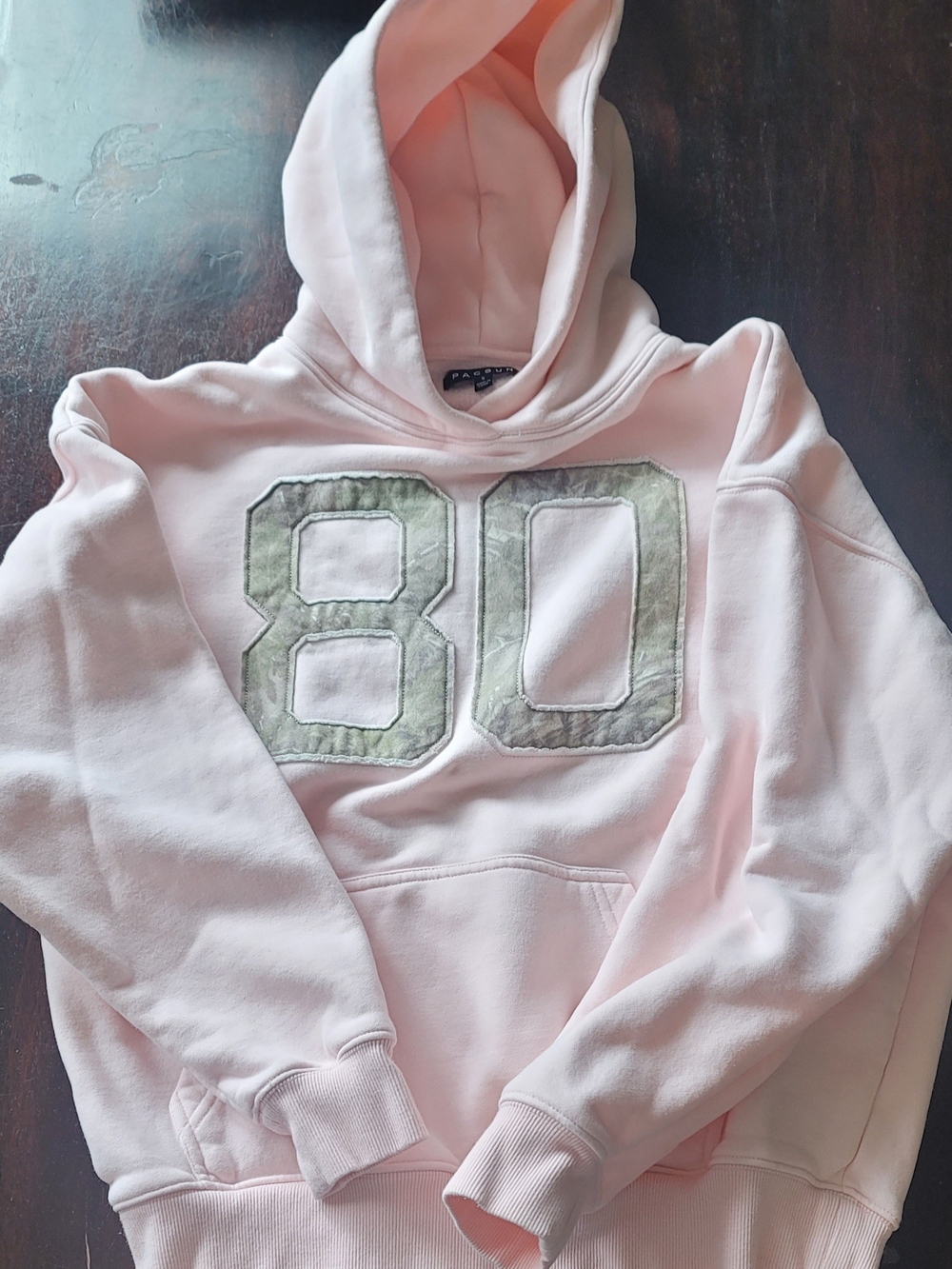 PacSun Pink Hoodie with Green '80' Applique